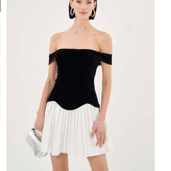 Extro&Vert "Savannah" off the Shoulder Pleated Mini Hem Dress sz XL NWT - Picture 1 of 6